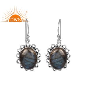 Boucles d'oreilles avec pierres précieuses Labradorite naturelles, argent fin, 925, vente en gros de bijoux - Product Image 1