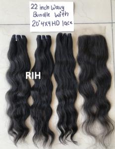 Fournisseurs de cheveux bruts non traités, mèches vierges avec fermeture, vente en gros, mèches de cheveux humains de qualité Temple avec fermeture ondulée - Product Image 2