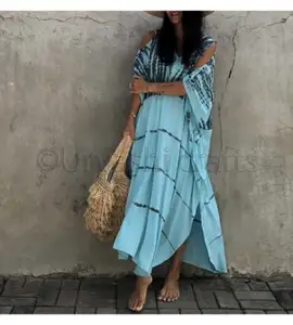 2020 yeni varış kadın batik batik kravat mayo uzun kollu tayland endonezya Kaftan elbise plaj tatil için Morrocon Kaftan elbise
