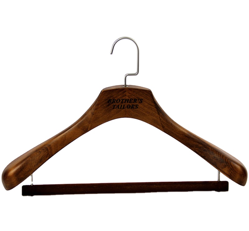 Luxe bruin houten pak hanger met vierkante anti-slip fluwelen bar