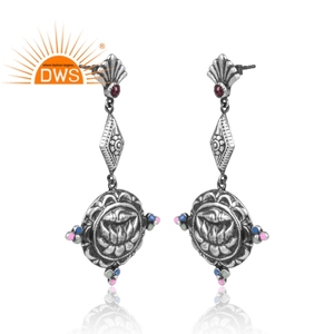 <b>Oxidized</b> Sterling Silver Handmade Imitation Red Stone Dangle Earring For Women Jewelry Manufacturer - Product Image 2