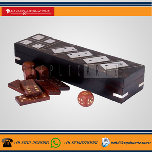 Jeu de dominos en bois et laiton avec boîte de rangement, jeu de société classique, jouet éducatif, décoration d'intérieur, bibelot - Product Image 2