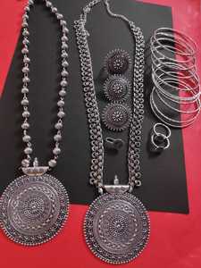 Fancy and New Fashion Indian Rajvadi Oxi Jewelry With 2 Long Set,ring , <b>Nose</b> <b>Pin</b> , Earring , and 10 Pc Kada in M Creation - Product Image 6