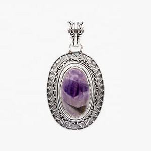 Hot Vintage 925 joyería de plata esterlina hecha a mano indio ovalado amatista colgante plata fina colgantes y dijes collar - Product Image 1
