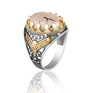Vnox — bague en argent Sterling 2020 pour hommes, pierre d'agate blanche, bijoux turcs, nouveau Design, 925 - Product Image 1