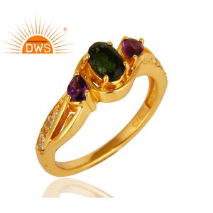 แหวนพลอยอเมทิสต์และบุษราคัม Chrome Diopside ผู้จัดจำหน่ายเครื่องประดับทองชุบ14K - Product Image 3