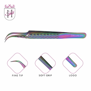 Pinzas de extensión de pestañas, Punta curvada Multi ancha con diseño de diamante Elite, Etiqueta Privada, pinzas de extensión de pestañas, Etiqueta Privada - Product Image 6