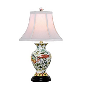 Antique Brass Metal Base and Ceramic Body Printing Flower With Fabric Lampshade Vintage Style Bedside Table <b>Lamp</b> - Product Image 1