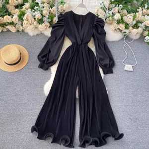 2022 Hot Sale <b>Casual</b> Bohemian V Neck Sexy Backless Loose <b>Wide</b> <b>Leg</b> Pants Long Sleeves <b>Jumpsuit</b> - Product Image 5