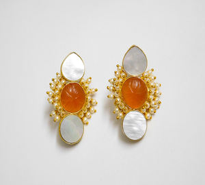 Tendances à la main hoop Laiton pierre Boucles D'oreilles pour les filles et les femmes - Product Image 1