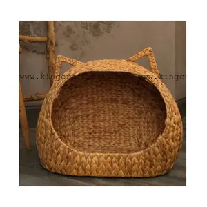 Natural Vietnam Water Hyacinth Pet Bed with Soft cushion Seagrass Storage Basket House Sleeping Cat Dog Bed Sofa Pet FBA Amazon