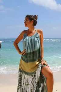 2021 nouvelle rayonne cravate teinture femmes Sexy longueur au sol Maxi robe florale couverture volant tissé naturel taille doux Style plage Look - Product Image 3