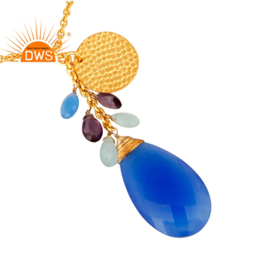 Collier pendentif calcédoine bleue Fournisseur de bijoux de mode Collier en laiton plaqué or jaune 18 carats Collection Vintage - Product Image 2