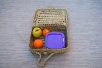 Boîte à lunch en osier de style vintage avec motif carré, design inspiré d'un sac à main, fermeture à deux poignées, couvercle, Moroccansoul, unisexe