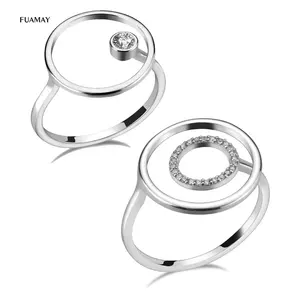 FUAMAY 925 Silver Circle Adjustable Rings for Women Bezel Diamond Setting 925 Silver Fidget Rings