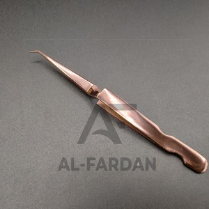 Pinset bulu mata 45 derajat profesional tipe X baja tahan karat warna Plasma Titanium emas mawar dengan ujung serat pinset bulu mata