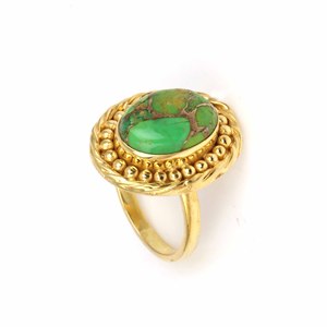 Pierre précieuse turquoise en cuivre vert naturel Bague de créateur en vermeil éternité en argent sterling 925 pour femme 10x14mm ovale-pour la fête - Product Image 3