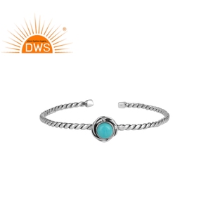 Twisted Arizona Turquoise Gemstone Bangle <b>Cuff</b> Jewelry 925 <b>Silver</b> Adjustable Oxidized Bangle Jewelry Wholesaler - Product Image 1