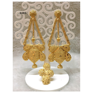 Conjunto de colección de joyas de pendientes de novia chapados en oro africano de último diseñador con perlas para fiestas de boda y compromisos - Product Image 1