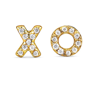 Pendientes XO con diamantes naturales blancos redondos de 0,25 quilates |   Anillo de Oro Amarillo de 14K con Diseño de Carta de Amor, Joyería Fina, Regalo para Mujer, Aniversario - Product Image 1