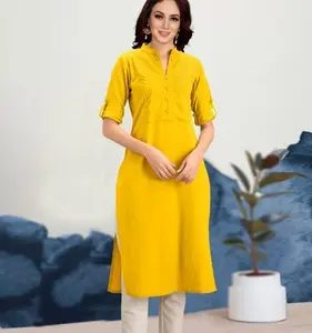 Kurti fantasia con semplice lavoro manuale e kurti in cotone tinta unita per abbigliamento casual da donna kurtis a basso prezzo