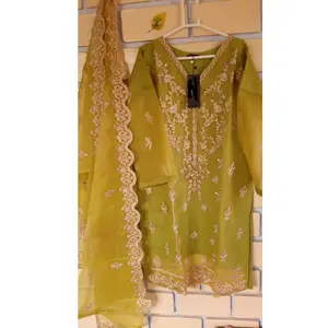 Vestido largo de organza para mujer, vestido de fiesta de estilo asiático de paquistaní, salwar, kameez, shalwar, kurti