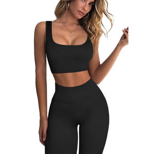 Vente en gros de costumes de yoga 2025 vêtements de fitness pour femmes ensemble de haute qualité en tissu polyester spandex de couleur unie imprimé de logo personnalisé - Product Image 3