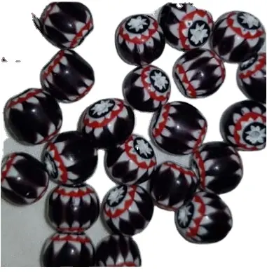 Elegant black Round Chevron Beads with white and Red Detailing