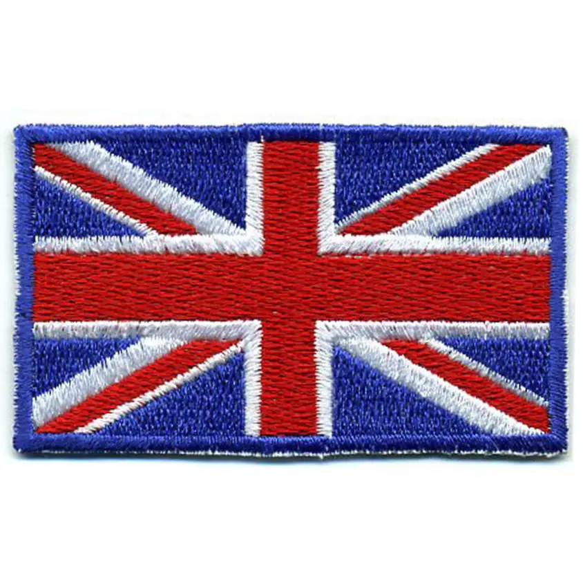 Hgh品質英国旗刺繍機製パッチアイアンバックマシン刺繍カスタムロゴパッチ