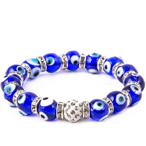 <b>CRYSTAL</b> BEADED AND BLUE GLASS EVIL EYE BEADED <b>BRACELET</b> FROM TURKEY NAZAR BONCUK - Product Image 1