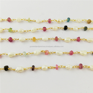 Collar de Rosario Largo con Perlas y Piedras Preciosas de Turmalina Multicolor, Accesorios y Componentes de Joyería - Product Image 2