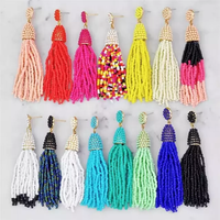 Boucles d'oreilles ethniques brodées de perles de rocaille, bijoux fantaisie, faites à la main en Inde, pour femmes et jeunes filles, look classique, multi-couleurs