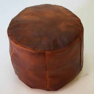 Beautifully Handmade Moroccan <b>Leather</b> Dark Tan <b>Pouf</b> - Product Image 1
