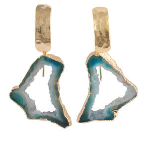 Pendientes colgantes Druzy chapados en oro de 24 quilates con estilo, aretes colgantes de perlas de ágata, piedras principales, gancho colgante para fiesta, novedad - Product Image 1
