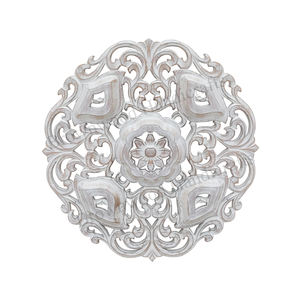 Panneau décoratif mural rond sculpté à la main en bois MDF blanc brûlé antique Fabricant indien Exportateur de panneaux décoratifs de chambre - Product Image 1