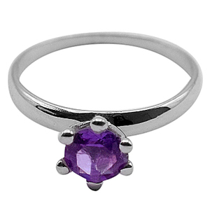 Anillo de Plata de Ley con Baño de Rodio y Amatista Redonda, Joyería Unisex - Product Image 4