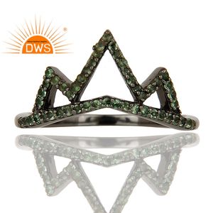 Crown Design Green Gemstone Ring Gift Jewelry Supplier Black Rhodium 925 Sterling Silver Loving Ring Jewelry Manufacturer - Product Image 2