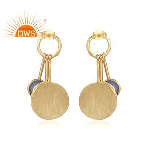 Joyería de moda, pendiente colgante chapado en oro de diseñador de piedras preciosas de Calcedonia azul para mujer, regalo para su colección clásica - Product Image 3