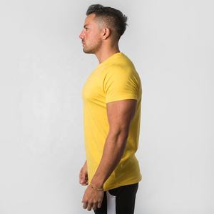 OEM vente en gros 95% coton 5% élasthanne hommes Slim Fit t-shirt plus long goutte ourlet incurvé col rond Muscle Fitness hommes Gym t-shirts - Product Image 6