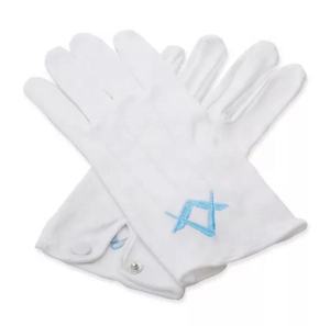 Gants maçonniques en coton jaune personnalisés avec carré brodé or et boussole pour un usage quotidien - Product Image 5