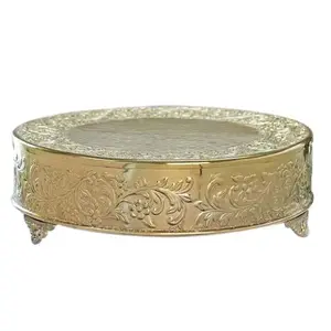 High Quality Gold Plated Cake Stand Flower Embossed Aluminum Birthday Party Cake Stand Design