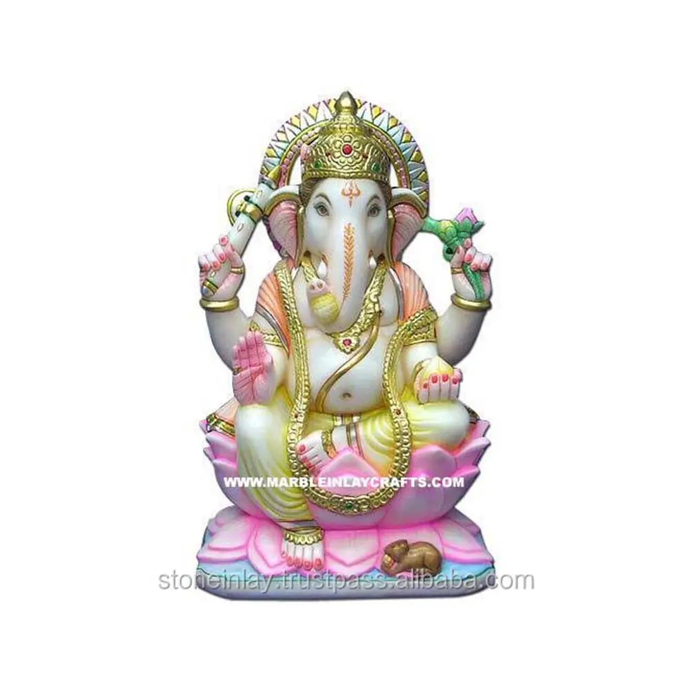 Hint üreticisi renkli beyaz mermer Ganesh tanrı el yapımı heykeli tapınak kullanımı