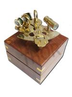 Sextant en laiton avec boîte en bois dur, bateau à ponton, bateaux et navires, pièces et accessoires marins