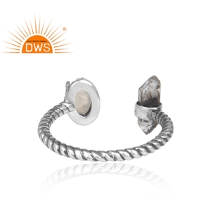 แหวนเงินแท้สเตอร์ลิงออกซิไดซ์ประดับเพชรเฮอร์คิเมอร์ธรรมชาติและมูนสโตนสีรุ้ง รุ่นล่าสุดปี 2026 สำหรับผู้หญิง จากผู้ผลิตเครื่องประดับ - Product Image 3