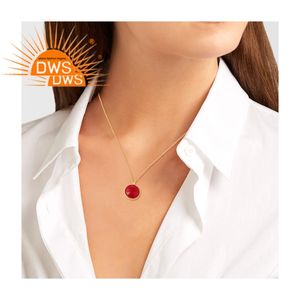 Pendentif de fiançailles en calcédoine rose taille ronde, argent sterling, chaîne plaquée or jaune 18 carats, bijoux - Product Image 3