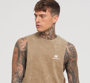 Camiseta sin mangas lavada con ácido personalizada para hombre, camiseta sin mangas Vintage alta informal de estilo caliente para hombre - Product Image 6