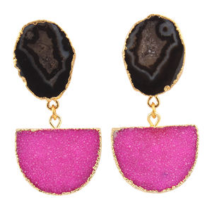 อัญมณีดรูซี่สีม่วงธรรมชาติแบบดรูซี่และสีชมพู,ต่างหูแฮนด์เมดปรับได้แบบห้อยชุบทองด้วยไฟฟ้า - Product Image 6