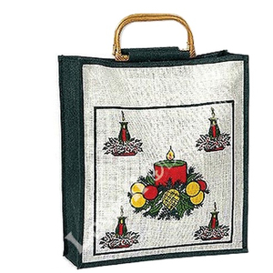 Lowellcraft Printed Mini Jute Cane Handle Christmas Gift <b>Bag</b> - Product Image 1
