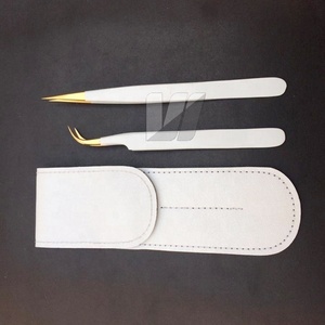 Pince à épiler d'extension de cils en acier inoxydable japonais or blanc avec logo personnalisé, droite, incurvée et pointue, durable pour les cils - Product Image 4