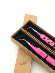 Revêtement en poudre rose de haute qualité 90 degrés Logo personnalisé pince à épiler d'extension de cils en acier inoxydable incurvée Instruments de beauté - Product Image 4